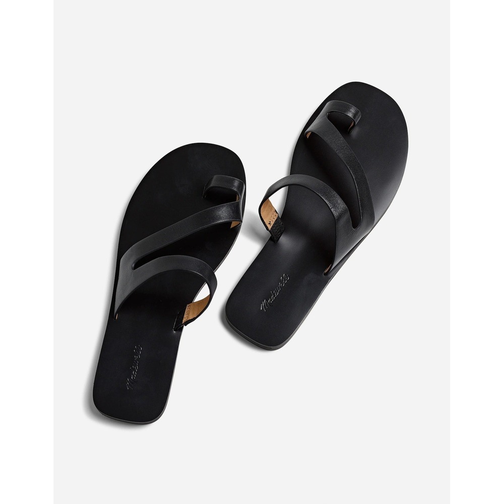 Madewell The Gabi Flat Sandals Size 6 Black Leather Asymmetric Strap Slip-On